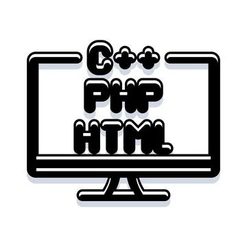 Computer monitor displaying web development programming languages 스톡 일러스트