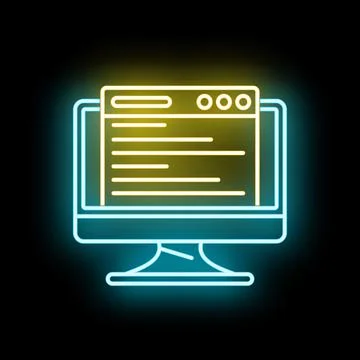 Computer monitor displaying website interface in neon glow Stock-Illustration