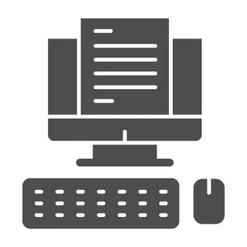 Computer monitor with document solid icon, business concept, Office Stock Illustration