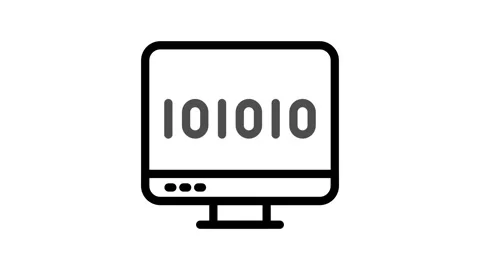 A computer monitor featuring binary code scrolling across the screen in a d.. Stock Footage 334778480