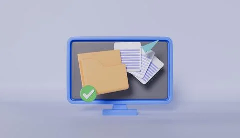 Computer monitor with folder with document and file, Online paperwork Stock Illustration