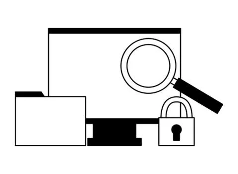 Computer monitor folder security analysis 스톡 일러스트