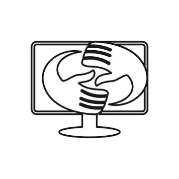 Computer monitor hand Commitment Teamwork Together Outline Logo 스톡 일러스트