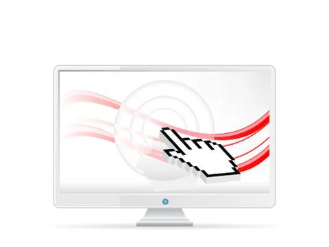 Computer monitor with hand pointer Stock Illustration