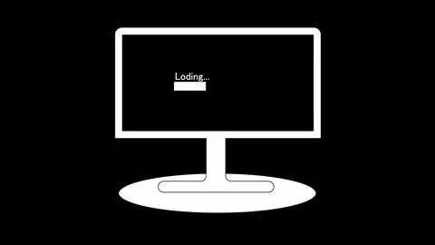 Computer monitor with a loading progress bar on the screen icon on black ab.. 库存插图