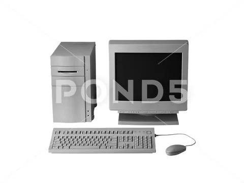 Computer monitor mouse keyboard processor are black isolated on white background Stock Photos