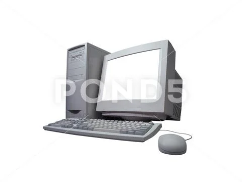 Computer monitor mouse keyboard processor are black isolated on white background Stock Photos