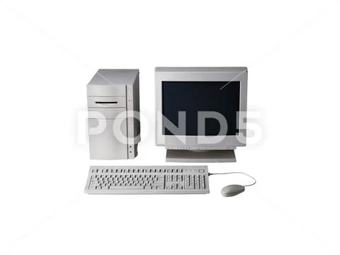 Computer monitor mouse keyboard processor are black isolated on white background Stock Photos