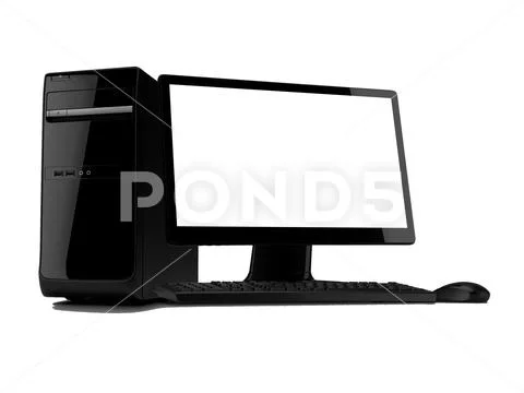 Computer monitor mouse keyboard processor are black isolated on white background Stock Photos