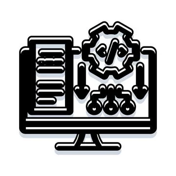 Computer monitor processing data with gear icon 스톡 일러스트