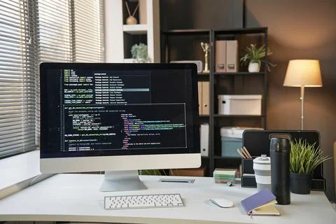 Computer Monitor with Programming Code Foto stock