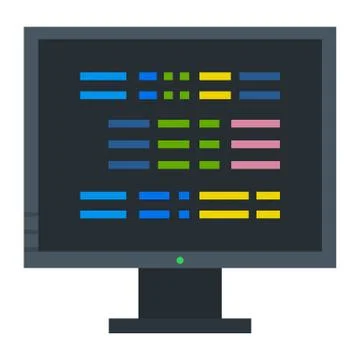 Computer monitor screen with lines of program code flat icon vector isolated. Stock Illustration