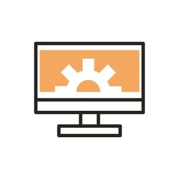 Computer monitor setting web development icon line and fill 스톡 일러스트
