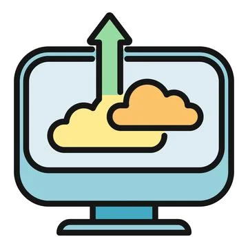 Computer monitor uploading data to cloud computing storage Stock Illustration