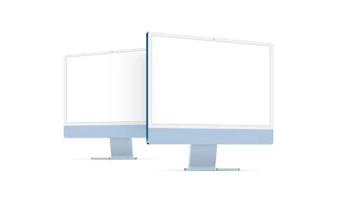 Computer Monitors Blue Mockups With Perspective Side View Stock Illustration