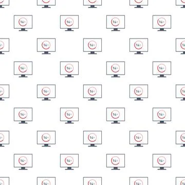 Computer monitors displaying 18 plus age restriction warning Stock Illustration