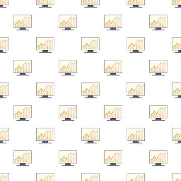 Computer monitors displaying financial growth chart seamless pattern Stock Illustration