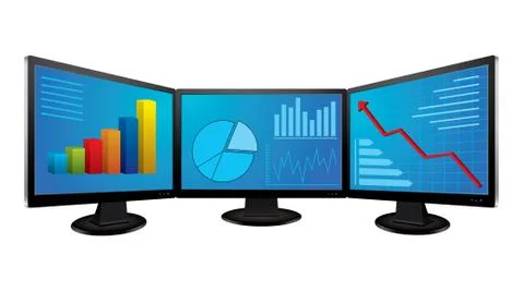 Computer monitors with financial graphs 스톡 일러스트