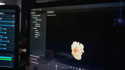 Computer Monitors Rendering 3d Vfx Particle Explosion Simulation Stock Footage 348345542