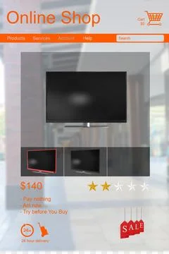 Computer monitors for sale displayed on web page Stock Photos
