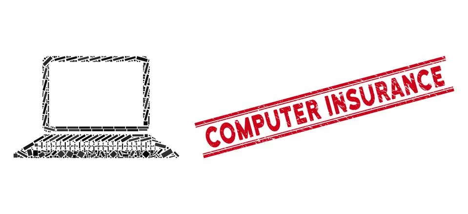 Computer Mosaic and Scratched Computer Insurance Watermark with Lines Stock Illustration