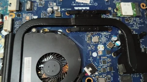 Computer motherboard and internal cooling system components Stock Footage 348227451