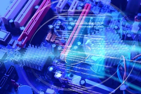 Computer motherboard as background, closeup. Electronic device Stock-Fotos
