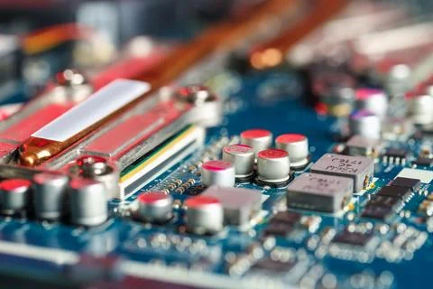 Computer motherboard as background, closeup. Electronic engineering Foto stock