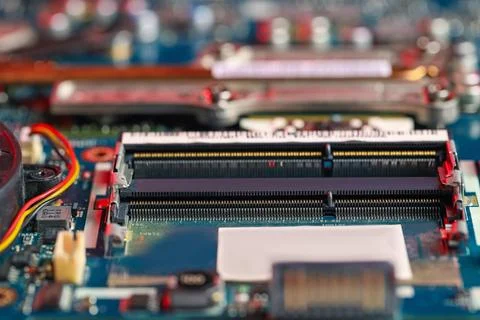 Computer motherboard as background, closeup. Electronic engineering Foto stock