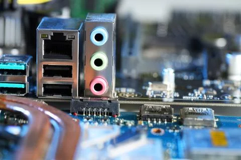 Computer motherboard as background, closeup. Electronic engineering Foto stock