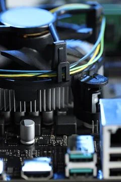 Computer motherboard as background, closeup. Electronic engineering Foto stock