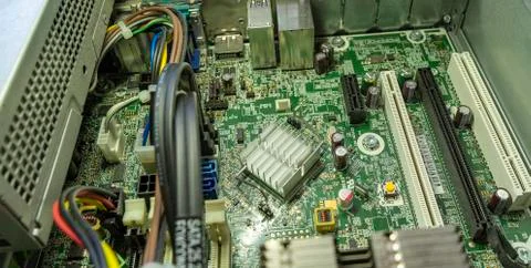 Computer motherboard close up Electronic computer hardware technology Stock Photos