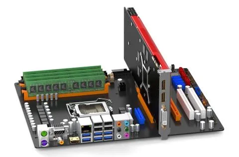 Computer motherboard closeup Ilustración de archivo