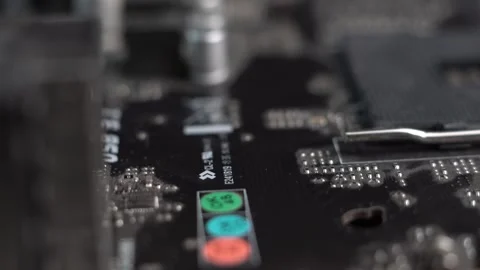 Computer Motherboard Components and Circuits, Macro Close Up Stock Footage 325499887
