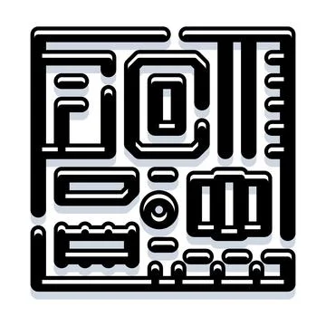 Computer motherboard components and electronic hardware circuitry icon Stock Illustration