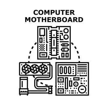 Computer motherboard components connecting digital technology concept Stock Illustration
