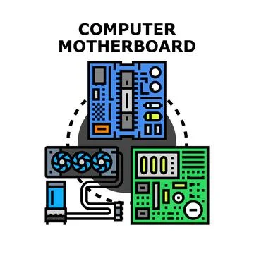 Computer motherboard components connecting digital technology concept Illustrazione stock