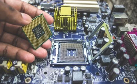 Computer Motherboard CPU | Processor Socket | LGA 스톡 사진