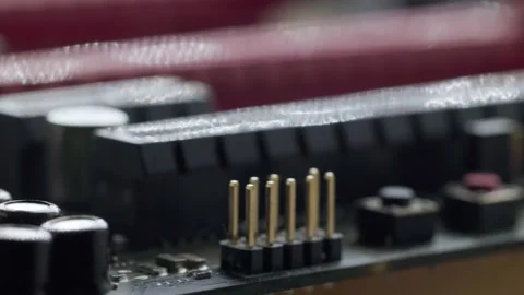Computer Motherboard. Details Close-up. Camera Moves Around Computer Parts Stock Footage 163682713