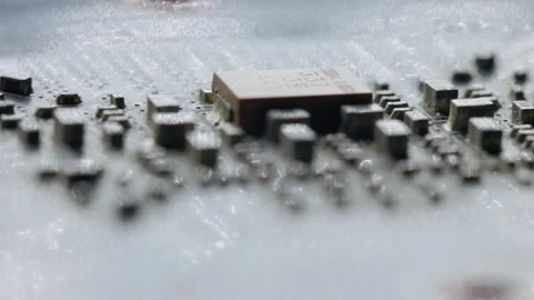 Computer Motherboard. Details Close-up. Camera Moves Around Computer Parts 库存影片 163683957