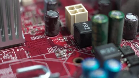 Computer Motherboard Details, Electronic Components Macro Close Up Stock Footage 330875665