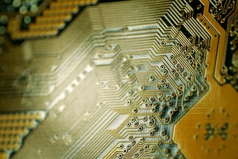 Computer motherboard. Details of a mainboard back Stock Photos
