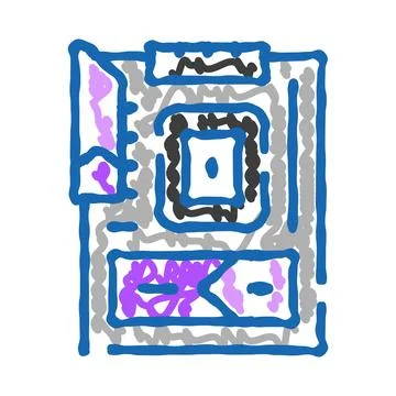 Computer motherboard doodle drawing abstract circuit illustration Stock Illustration