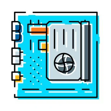Computer motherboard with electronic components and circuitry Ilustración de archivo