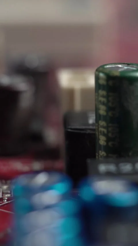 Computer Motherboard Electronic Components, Macro Close Up Vertical View Stock Footage 328563558