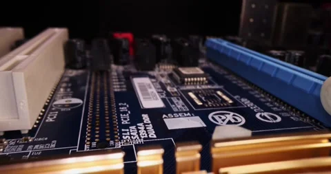 Computer motherboard elements macro in slow motion Stock Footage 298532352