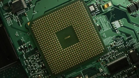Computer Motherboard, Focus on CPU Processor Socket. Printed Circuit Board 库存影片 120930980