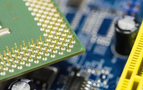 Computer motherboard with half of GPU Stock Photos