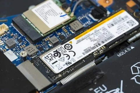 Computer Motherboard with M.2 SSD and Components 스톡 사진
