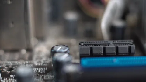 Computer Motherboard, Macro Close Up of Electronic Components on Board Stock Footage 327366736
